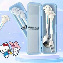 2pcs Sanrio Stainless Steel Portable Cutlery Set, Cute Cartoon Tableware Spoon Fork, Outdoor Travel Utensils - Multicolor - View 9