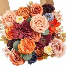 AUSOGO 21pcs/Set Artificial Flowers For DIY Wedding Bouquet, Bridal Shower, Table Decor, Party, Home Decoration, Cake Topper, Suitable For Halloween, Christmas, Autumn & Winter - Orange - View 10