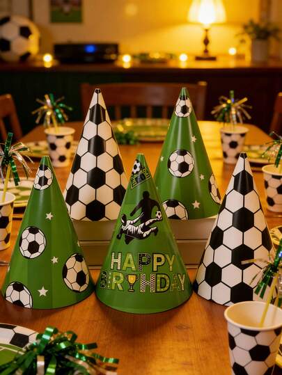 6pcs/3pcs Football Themed Paper Cone Hats, Cute Multicolor 3D Football Party Hats, Fun Festive Headwear Suitable For Birthday Celebrations, Ideal For Football Themed Parties And Decorations, Ultimate Football Themed Celebrations, Birthday And Summer Parties, Party Decorations, Party Hats