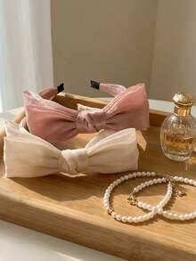 1件装女童春夏超仙女网纱蝴蝶结发带，带闪亮丝线，适合日常佩戴 - 彩色 - 查看 4