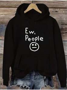 Women's Hoodie - Holiday Party Outfit - Soft Everyday Fall Tops - Machine Washable Casual Pullover Sweatshirt Women's Printed Hooded Sweatshirt - 黑色 - 查看 3