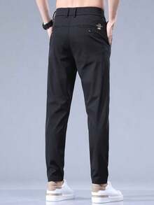 Men's Letter Embroidered Pocket Straight Leg Casual Pants, Suitable For Daily Commute In Summer - 黑色 - 查看 5