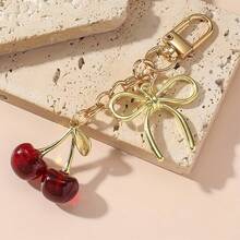 1pc Red Cherry Keychain, Fashionable Butterfly Pendant Design, Luxury Style Delicate Bag Charm - Multicolor - View 5