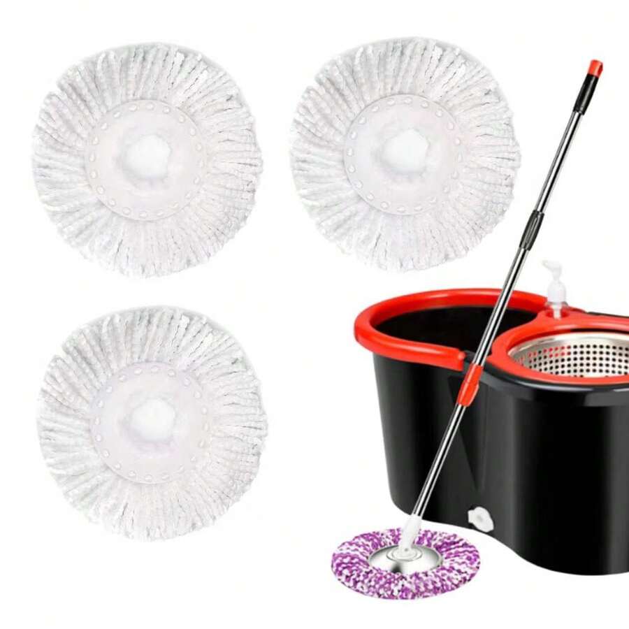 3pcs Microfiber Replacement Mop Head Spin Mop Head Replacement 3-Pack, Microfiber Refill Heads Universal For 360 Spin Magic Mopping, Round Shape Standard Size White - 3 cái - Xem 1