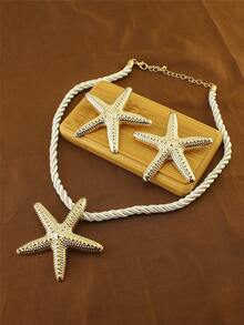 1 Set de Joyería Minimalista y Versátil con Collar y Aretes Asimétricos con Forma de Estrella de Mar para Mujer, Popular en el Comercio Transfronterizo - Juego de estrellas de mar de aleación de hierro - Ver 9
