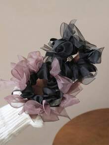 1个/2个闪亮编织网纱蝴蝶结发圈，女士发饰，马尾辫发圈，适合母亲节、紫色服装、女孩配饰、亮片生日礼物和演唱会配饰，发绳弹力发圈，夏季、假日、旅行 - 彩色 - 查看 1