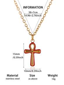 新款滴油十字架埃及护身符项链，女士不锈钢生命之钥符号十字架安卡项链，宗教饰品 - N07761G - 查看 15