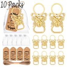 10pcs/Set Gold Butterfly Bottle Opener Keychain, Includes Drawstring Bag, Thank You Card, Jute Rope, Suitable For Wedding, Party Favors, Bridal Shower, Birthday, Commemorative Gifts, Wedding Guest Favors, Valentine's Day Gifts - Multicolor - View 14