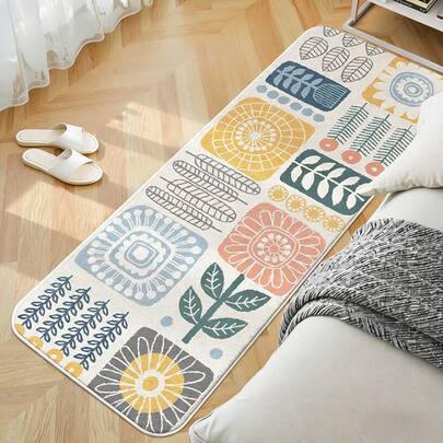 1件条纹印花地毯，长方形床边地毯 - 柔软舒适的卧室地毯，适用于卧室、客厅和沙发装饰 - 乡村风格家居装饰，美观的室内装饰和艺术用品