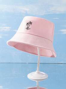 1 pièce Chapeau de seau style Y2K unisexe avec palmier brodé, convient pour les sports de plein air, la protection solaire, les déplacements quotidiens, la plage, les vacances - Rose bonbon - Voir 3
