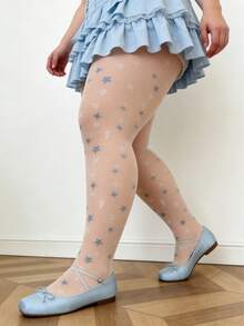 1双性感独特、纯真迷人的星形印花丝袜；透明丝袜和复古连裤袜，适合洛丽塔和JK风格服装 - 彩色 - 查看 5