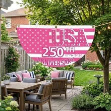 250th Anniversary Bunting 4th Of July Hanging Bunting Flags Outdoor Fan Flag Banner For Home Party Yard Garden Decor - 粉紅色 - 查看 2