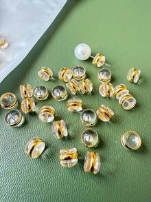 Approx. 10pcs Transparent Plastic Non-Slip Stainless Steel Hoop Earring Plugs With Gold Rim, Suitable For Daily Wear - Gold - View 2