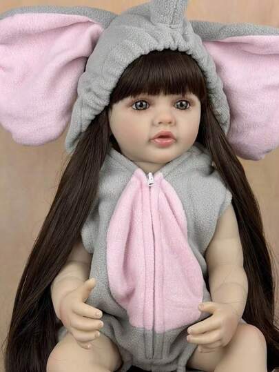55cm Full Body Vinyl Reborn Baby Doll Toy, Brown Haired Princess Doll, Handmade Fashion Birthday Gift (Accessories Like Pacifier, Bottle, Diaper, And Outfit Set Included, Some Items Randomly Selected)