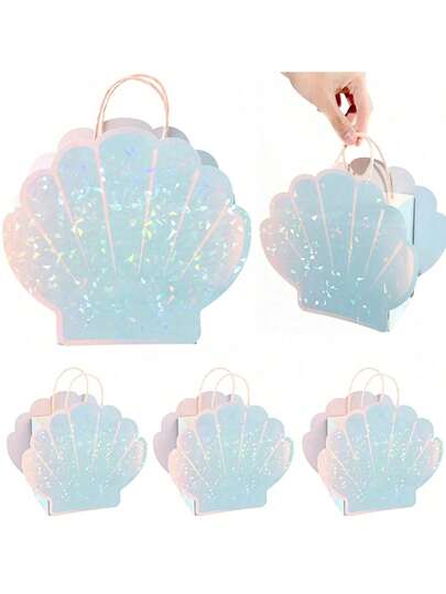 1/2/3个贝壳派对礼品袋，适合美人鱼主题生日装饰和海洋主题派对，夏季海滩野餐派对庆祝礼品袋糖果袋派对用品