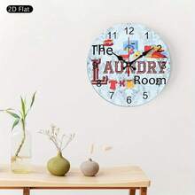 1-Piece Innovative Laundry Room Themed Wall Clock (2D Model), Featuring Laundry Detergent, Clothes Pegs, And Washing Machine Designs (AA Batteries Not Included) -- Suitable For Modern Minimalist Home Decor In The Living Room, Bathroom, Kitchen, Bedroom, And Living Room - Style 1 - View 4