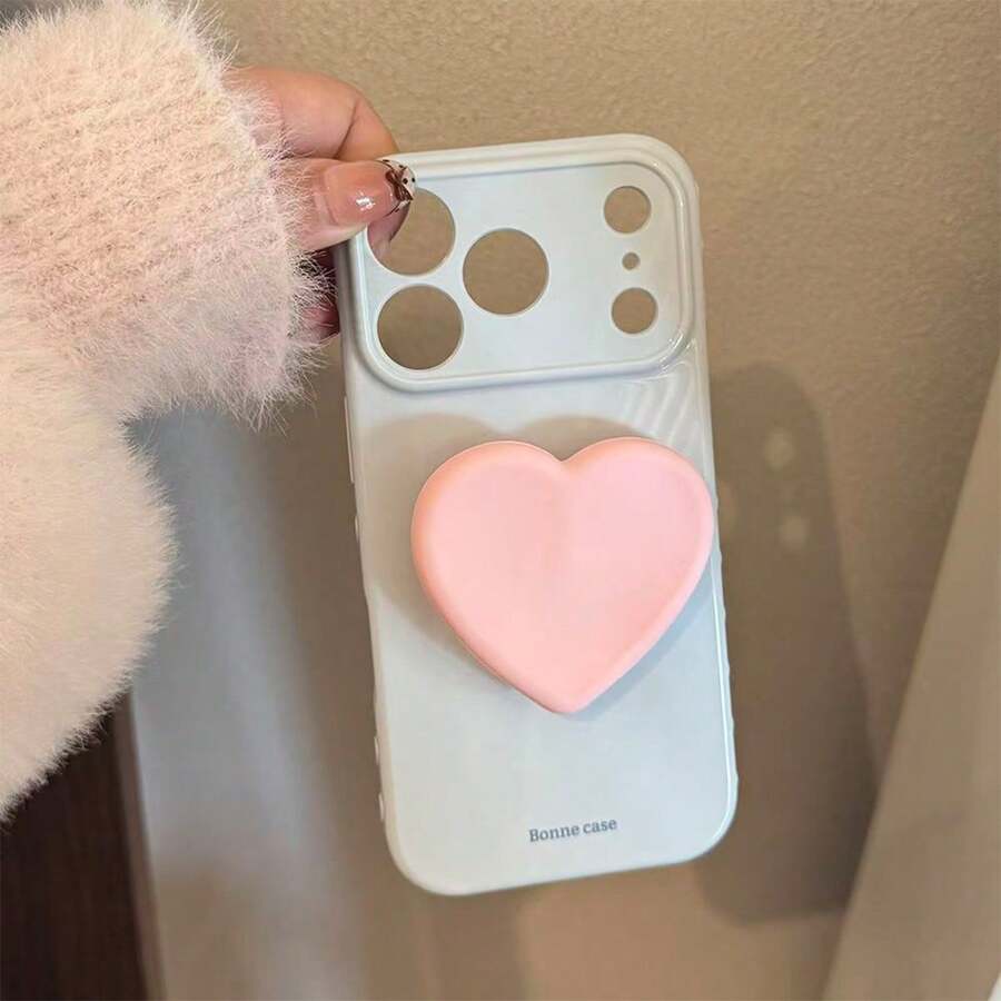 SANRIO 1個粉色心形支架、藍色多巴胺貝殼、奢華女性化TPU防震手機殼,適用於iPhone11/12/13/14/15/16/17 PROMAX,DIY,側心形,撞色設計 - 藍粉撞色 - 查看 1