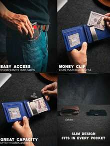 MIYIN Men's Anti-Theft Slim Wallet & Card Holder - With Clip Fashion Thin Multifunction Credit Card Holder Men Front Pocket Wallet Carbon Fiber Blocking Bifold Wallets Minimalist Casual Gifts For Boyfriend /Father/Husband Birthday Gifts Anniversary (Carbon Fiber Blue) Robber For Men Wallet Purse Wallet Small Wallet Men Wallet Leather Rfid Wallet - Blue - View 4