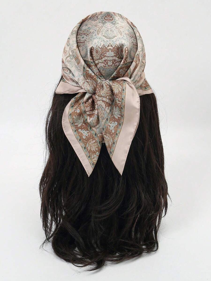 1条70厘米缎面印花时尚多功能方巾/头巾 - 彩色 - 查看 1