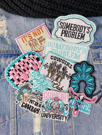 1 Set Of 3/10pcs Mixed Western Cowgirl English Letters Series Embroidery Patch Cute FASHION Girl Polyester Badge Applique DIY Clothing Iron On Patches Sew Accessory Cloth Stickers Suitable For Backpacks, Jeans, Jackets, T-Shirts, Hats, Dresses, Etc