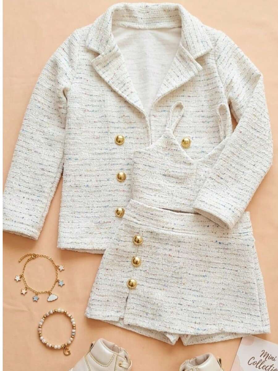 Girls' Cropped Skirt And Blazer Set – Fashionable, Elegant, And Stylish Look - cầu vồng trắng - Xem 1