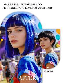 Tóc giả kiểu Bobo màu xanh dương 12 inch - Tóc giả tổng hợp chịu nhiệt, có thể uốn và cắt tỉa. Có mái, thích hợp cho các lễ hội âm nhạc, tiệc tùng và các dịp hóa trang khác. - Màu xanh lam - Xem 5