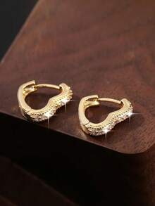 1 Pasang Anting Lingkaran Batu Zirkonia Kubik, Cocok Untuk Dekorasi Sehari-hari, Perhiasan Pesta Atau Hadiah Ulang Tahun Untuk Remaja - Yellow Gold - View 2