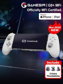 GameSir G8+ MFi 官方认证有线游戏手柄摇杆，兼容 17/16/15 系列、Mini 7/6 等 iOS、macOS 和安卓手机游戏手柄，长度 125-215mm，采用霍尔效应摇杆、霍尔效应模拟/灵敏扳机、双非对称马达和两个背部按钮。 - 查看 2
