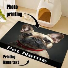 1pc Custom Photo & Name Pet Feeding Flannel Mat - Durable Polyester Training Flannel Mat For Dogs & Cats, Personalized Eating & Rest Area, Unique Gift For Pet Lovers, Home Decor, Dog Food Flannel Mat, Petthemed Decor, Petsafe Flannel Material, Cat Owners, Rug Polyester, Polyvinyl Chloride, Velvet, Plush, Sponge, Entryway, Porch, Bathroom, Bath, Bedroom, Hall, Laundry, Hallway, Living Room, Kitchen, Entry, Laundry Room, Non-Slip, Anti-Slip, Water-Absorbent, Wear-Resistant, Dust-Proof, Waterproof, Easy To Clean, Soundproof, Breathable, Soft, Flexible - Multicolor - View 1