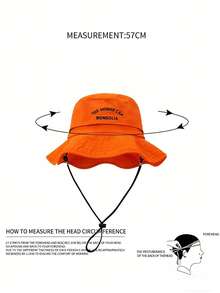 1pc Unisex Embroidered Letter Large Brim Sun Hat, Casual Outdoor Fishing Cap, Suitable For All Seasons - Orange - View 3