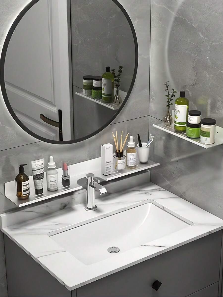 Stainless Steel Wall Mounted Storage Rack, No Damage Installation, Suitable For Bathroom, Vanity, Cabinet, Kitchen, Decorative Bathroom Accessory, Home Decor, Storage Organizer Shelf