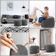 Teenyyou 2 Pcs 26 X 18 Inch Unstuffed Pouf Cover Ottoman Foot Rest - No Filler, Faux Rabbit Fur Foot Stool Floor Bean Bag Floor Chair Storage For Living Room Bedroom Home Decor(Gray) - Grey - View 6