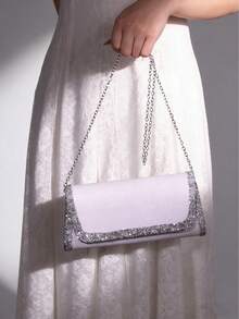 新款镶钻亮片斜挎包/手拿包，时尚女士晚宴手提包 - 白色 - 查看 2