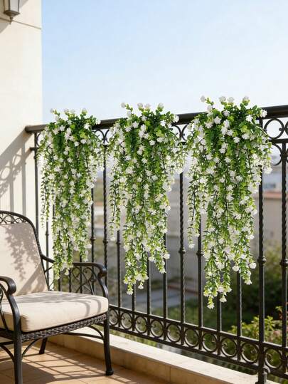 2株人造山茶花吊盆植物，仿桉树藤蔓，适合室内/室外装饰，婚礼派对门廊吊篮，室内家居装饰，户外花园（白色），生日毕业礼物