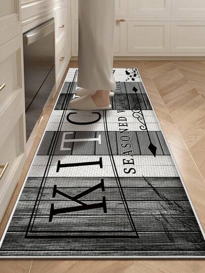 1 件装复古美式厨房地毯，适用于家居玄关走廊，亚麻质感，木纹装饰，可水洗易打理，适合厨房、玄关、吧台、洗衣房、走廊等场所。