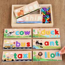 26pcs Multicolor Wooden Alphabet Letter Spelling Word Puzzle Board Game, Montessori Educational Learning Toy, Infant Toddler Travel Toy - Multicolor - View 2