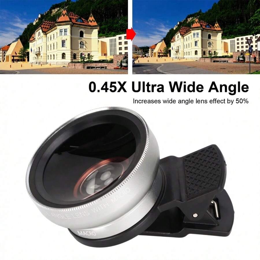 1pc Macro HD Lens, 0.45X 49mm UV Super Wide Angle Lens + Lens Clip, Compatible With IPhone, Android (Comes With Storage Bag)