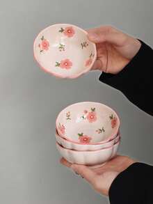 1件/2件/4件 高吸引力Ins風陶瓷碗，小眾創意粉色桃花小盤，少女風甜點盤，居家早餐麵包調料盤，精緻下午茶甜點盤 - 彩色 - 查看 12