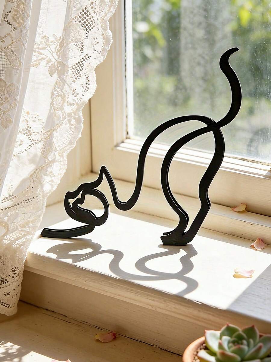 1件极简主义黑猫雕塑，现代艺术猫摆件，家居装饰猫咪摆件，适用于客厅、办公室、卧室，时尚猫咪桌面装饰，创意办公配件，优雅动物装饰，独特猫咪艺术品，送给爱猫人士的理想礼物，现代家居装饰