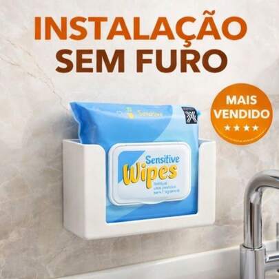Porta Lenço Umedecido 3D Premium – Organizador de Banheiro com Fixação Sem Furo | Design Moderno