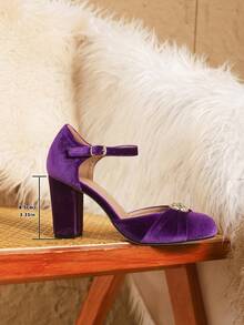 2026 Spring/Summer New Arrival: Elegant And Stylish Mary Jane Shoes For Women - Green, Purple, Burgundy, And Black High Heels. Velvet And Patent Leather Design, T-Strap With A Single Strap For A Simple And Stylish Look. Suitable For College Students, Everyday Wear, Mother's Day Gifts, Weddings, Parties, Dress Outfits, Outdoor Activities, Family Gatherings, Formal Wear, Spring Shoes, And Summer Shoes. Extremely Comfortable Heels With Beautifully High Lines. (Local Warehouse, Delivery As Fast As 3 Days) - 紫色 - 查看 7