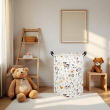 1 Peça Cesta de Lavanderia Infantil com Estampa de Filhote de Cachorro, Cesta de Brinquedos para Bebê, Caixa de Armazenamento, Decoração para Quarto de Menino, Cesta de Presente para Quarto ou Banheiro de Bebê (Animal) - Multicolorido - Visão 4