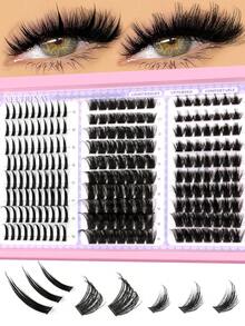 VELTRINAY 210/220/240/250 Miếng Mi Giả Tự Làm 3 Kiểu Mi Giả Riêng Lông Dung Tích Lớn Mi Giả Dài 10-19mm Độ Dài Hỗn Hợp Mi D-Curl Mi Cụm Mi Mỏng Xù Mi Chéo Mi Cụm Mi Dày Xù Dụng Cụ Trang Điểm Nối Mi Phù Hợp Cho Nhiều Dịp Khác Nhau - Xem 7