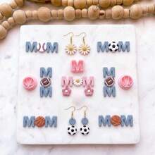 Mother's Day Gift, Letter M & Basketball Baseball Shaped Clay Cutter Set, DIY Handmade Earring Accessory Tools - Pink - View 1