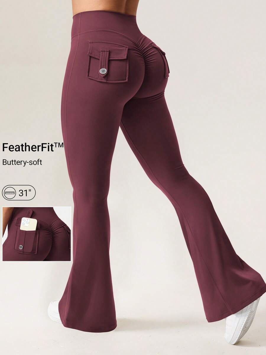 YEOREO Flare Leggings With Pockets For Women Butt Lifting Gym Yoga Leggings Flare Leggings Joggers For Women Summer Pants For Women - Anh đào đen - Xem 1