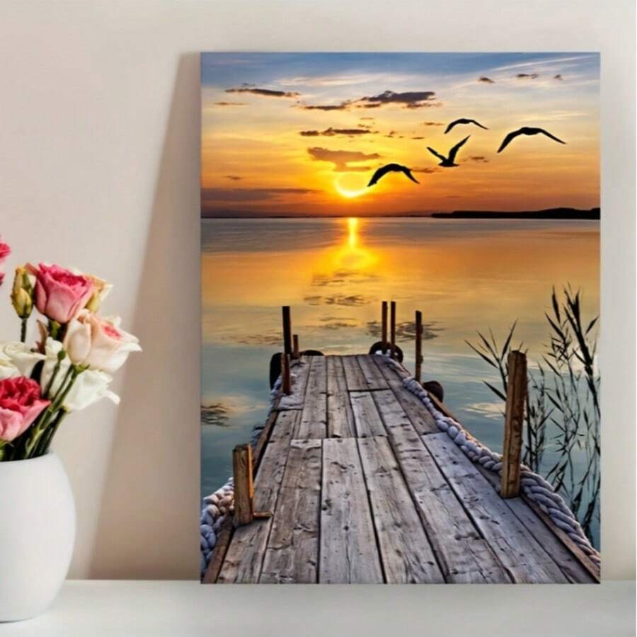 Impression sur canevas Sérénité Coucher de soleil et oiseaux de mer - Affiche d'art déco moderne de paysage pour salon, chambre, bureau à domicile - Décoration murale intérieure contemporaine sans cadre - Idéal pour cuisine, restaurants - Impression artistique imperméable, cadeau parfait 30x40 cm - multicolore - Voir 1