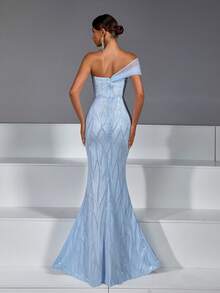 Women's Sequin Slip-Resistant Zipper Back Padded Dress Wedding Party Spring - Light Wash - View 3