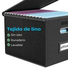 Set Of 2 Portable File Organizer Boxes With Lids, Linen Document Organizer, Foldable File Boxes With Smooth Sliding Rails For Folders And Filing Cabinets For Home - Black - View 3