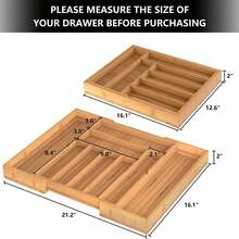 1 Pc Kitchen Expandable Bamboo Drawer Organizer Kitchen Organiser Adjustable Cutlery Tray For Kitchen Utensils, Flatware,Silverware, Jewelry Box, Storage Box - Nhiều màu - Xem 7