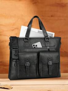 Serviette pour hommes de 15,6 pouces, sac pour ordinateur portable en PU, grande capacité, imperméable, convient pour le travail, les affaires et les voyages - Multicolore - Voir 14